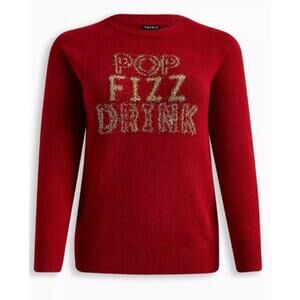 Torrid Tinsel Pop Fizz Drink Pullover Crew Neck Sweater Plus Size 6 Red Holiday